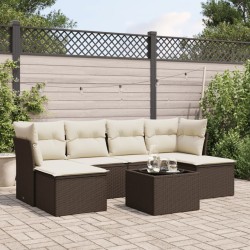 Salon de jardin avec coussins 7 pcs marron résine tressée 