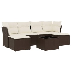 Salon de jardin avec coussins 7 pcs marron résine tressée 