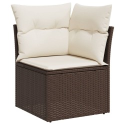 Salon de jardin avec coussins 7 pcs marron résine tressée 
