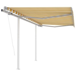 Auvent rétractable automatique et poteaux 3,5x2,5 m Jaune blanc 