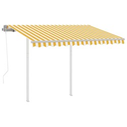 Auvent rétractable automatique et poteaux 3,5x2,5 m Jaune blanc 
