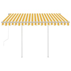 Auvent rétractable automatique et poteaux 3,5x2,5 m Jaune blanc 