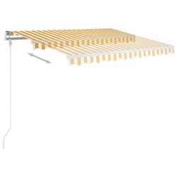 Auvent rétractable automatique et poteaux 3,5x2,5 m Jaune blanc 