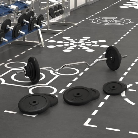 Barre d'haltères avec plaques 90 kg fonte et acier chromé 