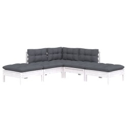 Salon de jardin 5 pcs avec coussins blanc bois de pin 