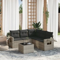 Salon de jardin 6 pcs avec coussins gris clair résine tressée 