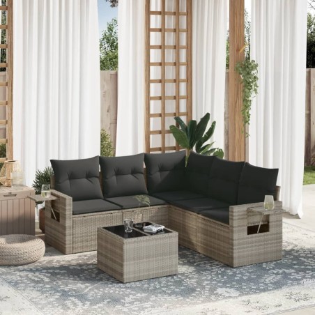 Salon de jardin 6 pcs avec coussins gris clair résine tressée 