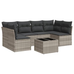 Salon de jardin avec coussins 7 pcs gris clair résine tressée 