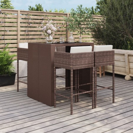 Ensemble de bar de jardin avec coussins 5 pcs marron poly rotin 
