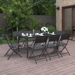 Mobilier de salle à manger d'extérieur 9 pcs Acier 