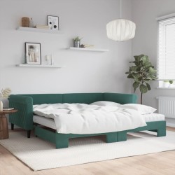 Lit de jour et gigogne et matelas vert foncé 100x200 cm velours 