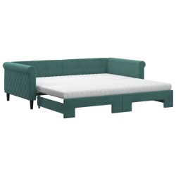Lit de jour et gigogne et matelas vert foncé 100x200 cm velours 
