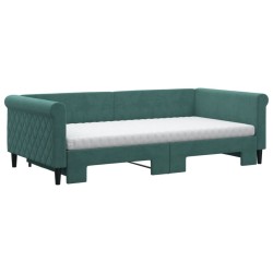 Lit de jour et gigogne et matelas vert foncé 100x200 cm velours 