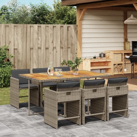 Ensemble à manger de jardin et coussins 7 pcs gris rotin 