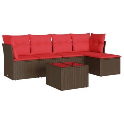 Salon de jardin 6 pcs avec coussins marron résine tressée 