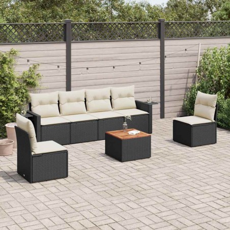 Salon de jardin 7 pcs avec coussins noir résine tressée 