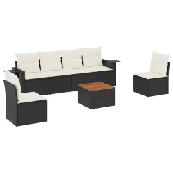 Salon de jardin 7 pcs avec coussins noir résine tressée 