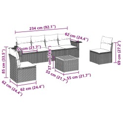 Salon de jardin 7 pcs avec coussins noir résine tressée 