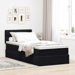Cadre de lit ottoman avec matelas noir 90x200 cm velours 