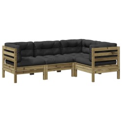 Salon de jardin 4 pcs avec coussins bois de pin imprégné 