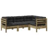 Salon de jardin 4 pcs avec coussins bois de pin imprégné 