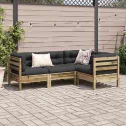 Salon de jardin 4 pcs avec coussins bois de pin imprégné 