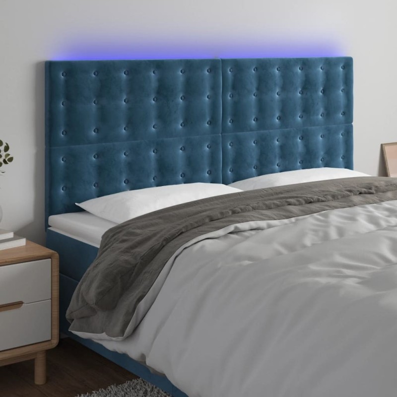 Tête de lit à LED Bleu foncé 160x5x118/128 cm Velours 