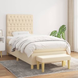 Sommier à lattes de lit avec matelas Crème 90x200 cm Tissu 