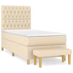 Sommier à lattes de lit avec matelas Crème 90x200 cm Tissu 