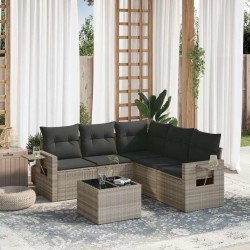 Salon de jardin 6 pcs avec coussins gris clair résine tressée 