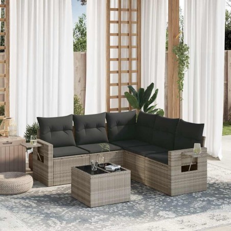 Salon de jardin 6 pcs avec coussins gris clair résine tressée 