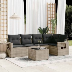 Salon de jardin 6 pcs avec coussins gris clair résine tressée 
