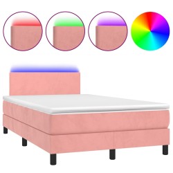 Sommier à lattes de lit et matelas LED rose 120x190 cm velours 