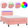 Sommier à lattes de lit et matelas LED rose 120x190 cm velours 