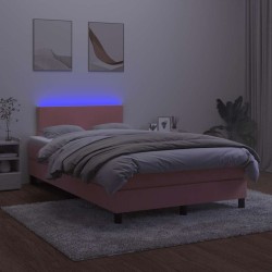Sommier à lattes de lit et matelas LED rose 120x190 cm velours 