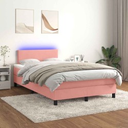 Sommier à lattes de lit et matelas LED rose 120x190 cm velours 