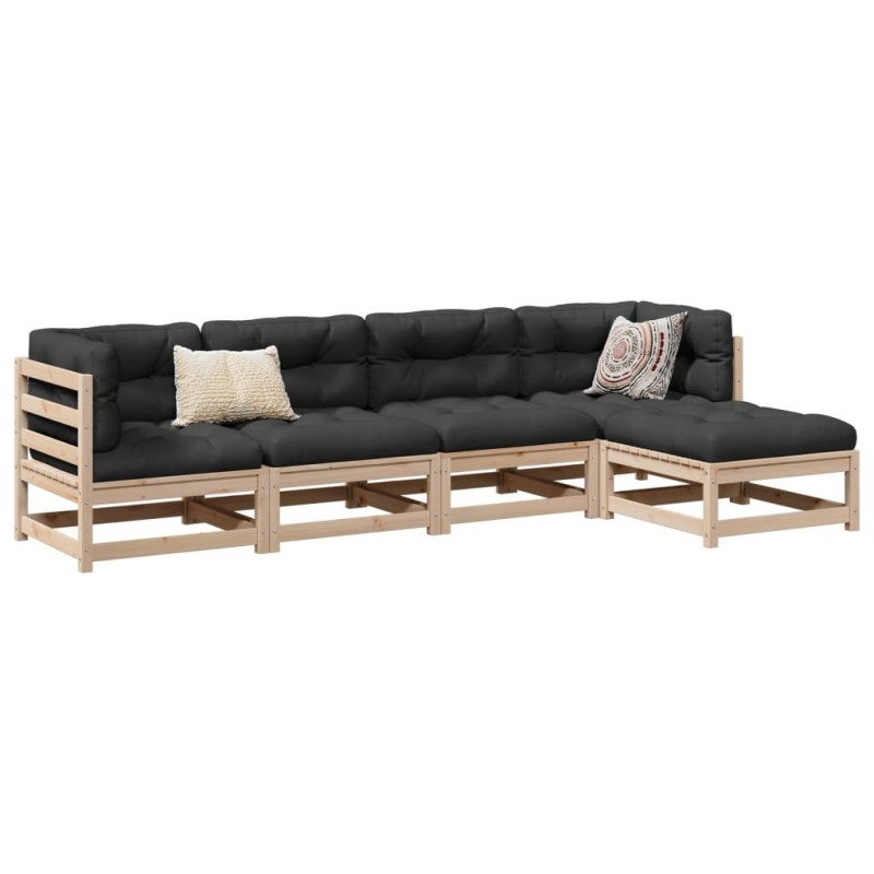 Salon de jardin 5 pcs avec coussins bois de pin massif 