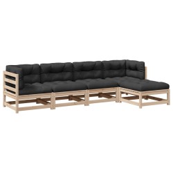 Salon de jardin 5 pcs avec coussins bois de pin massif 