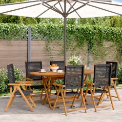 Chaises inclinables de jardin lot de 6 noir rotin bois massif 