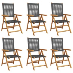 Chaises inclinables de jardin lot de 6 noir rotin bois massif 