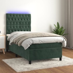 Sommier à lattes de lit matelas et LED Vert foncé 100x200 cm 