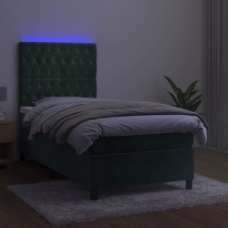 Sommier à lattes de lit matelas et LED Vert foncé 100x200 cm 