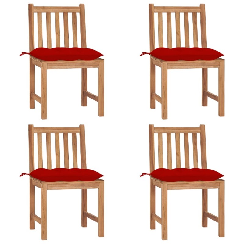 Chaises de jardin lot de 4 avec coussins Bois de teck massif 