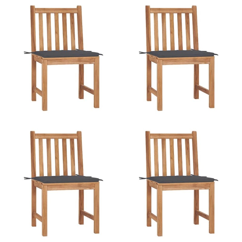 Chaises de jardin lot de 4 avec coussins Bois de teck massif 