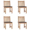 Chaises de jardin lot de 4 avec coussins Bois de teck massif 