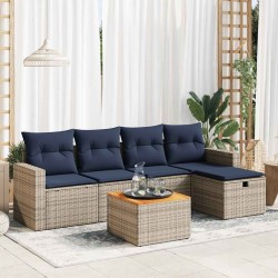 Salon de jardin 6 pcs avec coussins gris résine tressée 