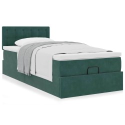 Cadre de lit ottoman avec matelas vert foncé 90x200 cm velours 