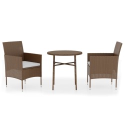 Ensemble à manger de jardin 3pcs Résine tressée Marron 