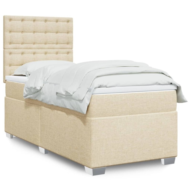 Sommier à lattes de lit avec matelas Crème 90x200 cm Tissu 