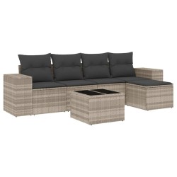 Salon de jardin 6 pcs avec coussins gris clair résine tressée 